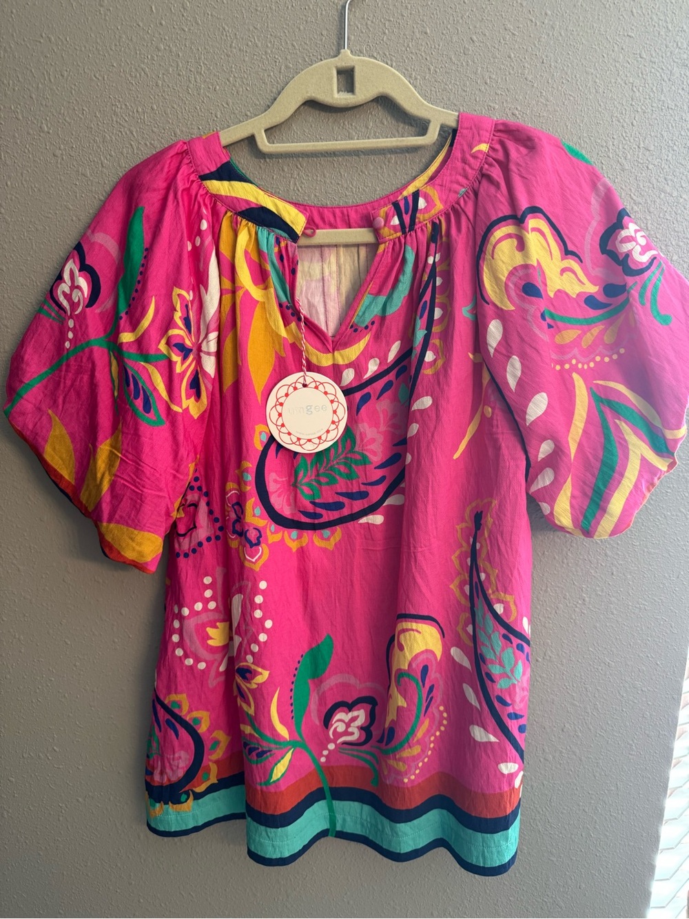 Umgee Hot Pink Floral Peasant Tunic